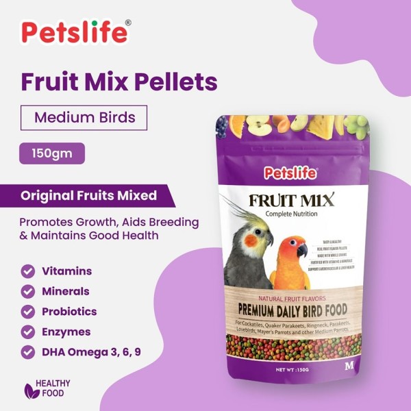 Petslife Fruit Mix Pellets Medium Birds 150g