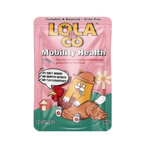 Lola & Co Mobility Health Cat Pouch Food -  Tuna & Chicken Topping Sardine in Jelly 80gm | Cat Wet Food