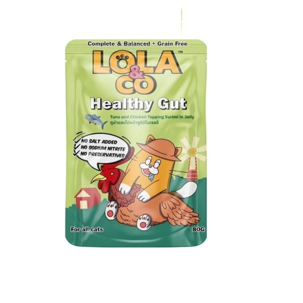 Lola & Co Healthy Gut Cat Pouch Food - Tuna & Chicken Topping Surimi in Jelly 80gm  | Cat Wet Food