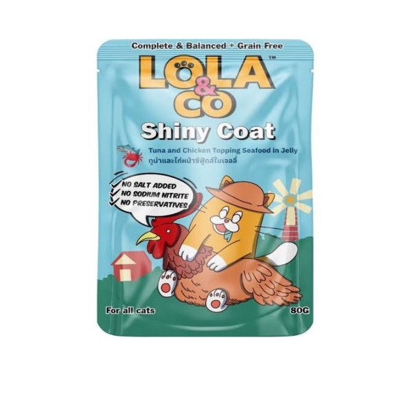 Lola & Co Shiny Coat Cat Pouch Food - Tuna & Chicken Topping Seafood in Jelly 80gm | Cat Wet Food