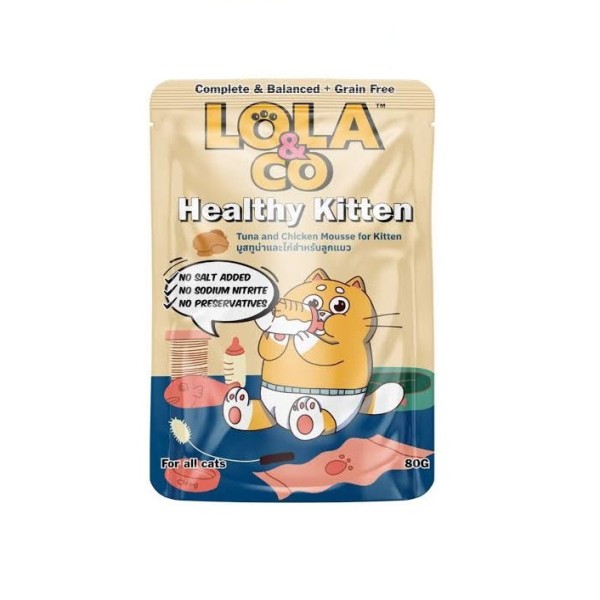 Lola & Co Healthy Kitten Cat Pouch Food - Tuna & Chicken Mousse for Kittens 80gm | Cat Wet Food