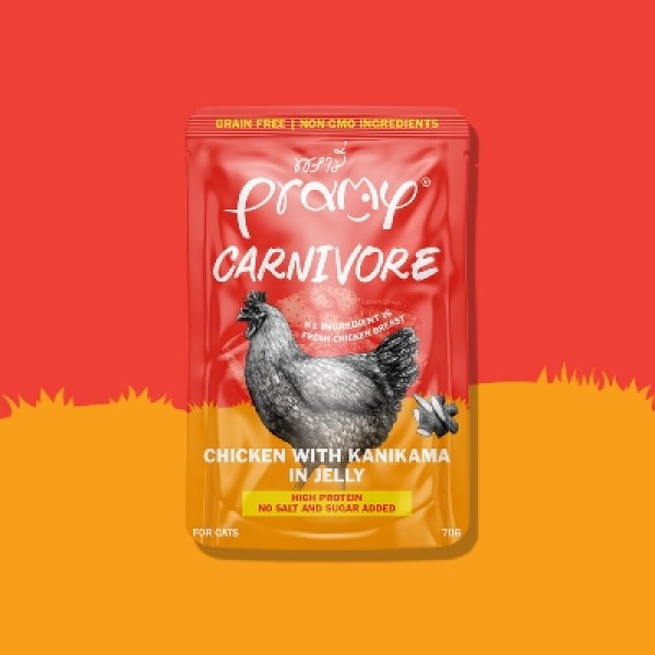 Pramy Cat Pouch Food Carnivore - Chicken with Kanikama in Jelly For All Age Cats 70gm | Cat Wet Food