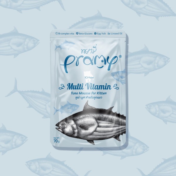 Pramy Cat Pouch Food MULTIVITAMIN - Tuna Mousse For Kitten Cat 70gm | Cat Wet Food