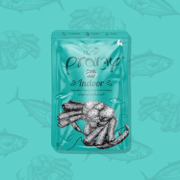 Pramy Cat Pouch Food INDOOR - Tuna Meat Topping Crab in Gravy For All Age Cats 70gm | Cat Wet Food