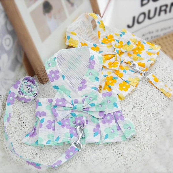 Pet Harness Leash Set Bow Flower For Cats Small Dog