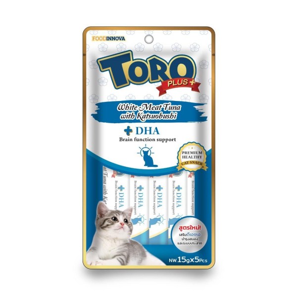 Toro Plus Cat Treat - White Meat Tuna with Katsuobushi For All Age Cats (15g x 5) | DHA - Brain Function Support | Cat Snacks