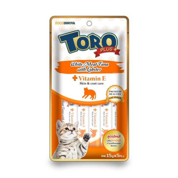 Toro Plus Cat Treat - White Meat Tuna with Lobster For All Age Cats (15g x 5) | Vitamin E - Skin & Coat Care | Cat Snacks