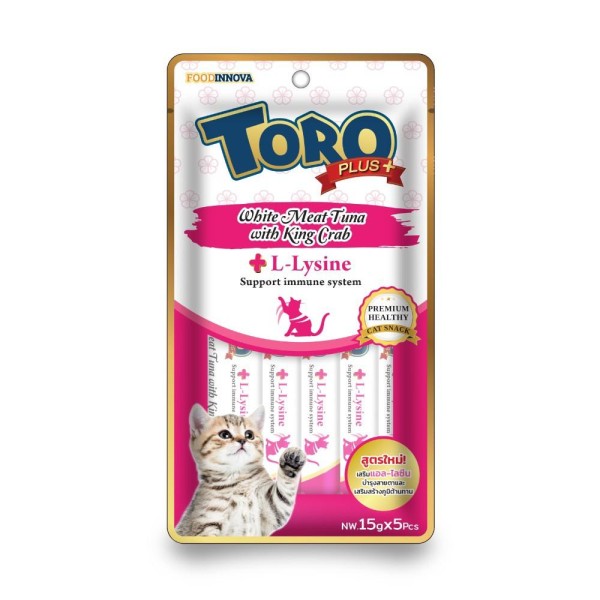 Toro Plus Cat Treat - White Meat Tuna with King Crab For All Age Cats (15g x 5) | + L-Lysine - Support Immune System | Cat Snacks