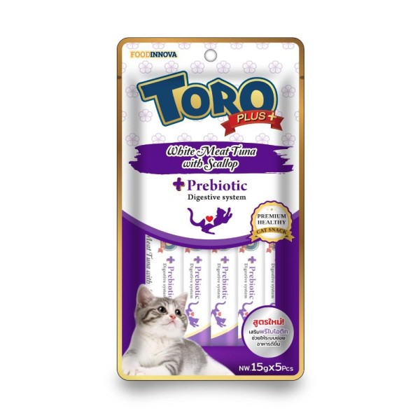 Toro Plus Cat Treat - White Meat Tuna with Scallop For All Age Cats (15g x 5) | + Prebiotic - Digestive System | Cat Snacks