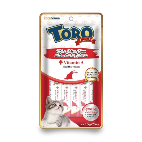 Toro Plus Cat Treat - White Meat Tuna with Alaska Salmon For All Age Cats (15g x 5) | + Vitamin A - Healthy Vision | Cat Snacks