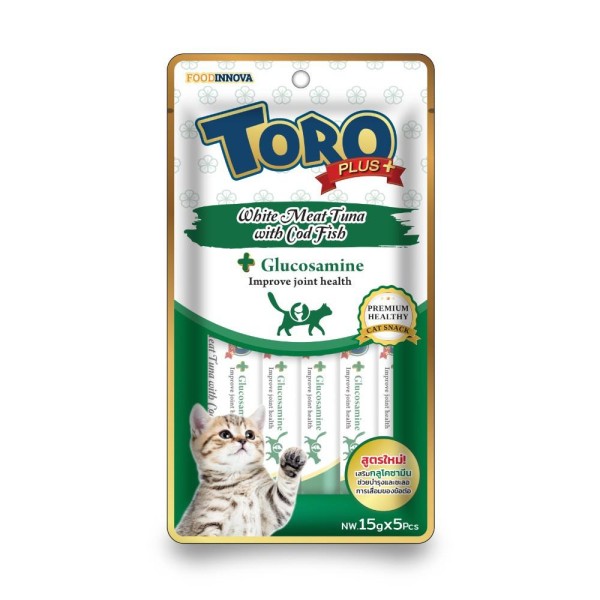 Toro Plus Cat Treat - White Meat Tuna with Cod Fish For All Age Cats (15g x 5) | + Glucosamine - Improve Joint Health | Cat Snacks