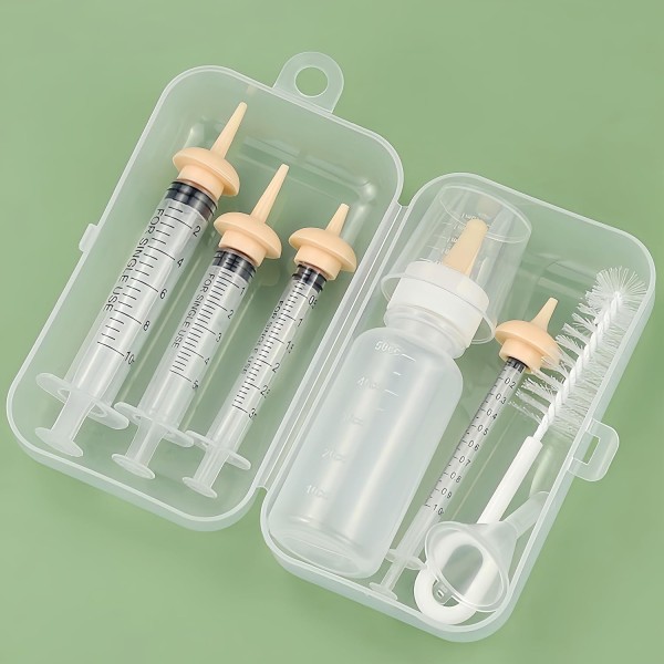 Pet Nursing Kit, Kitten Bottle Feeding Set with Nursing Nipples, Formula Dispenser, Liquid Syringe for Newborn Puppies Dog and Kitten Cat
