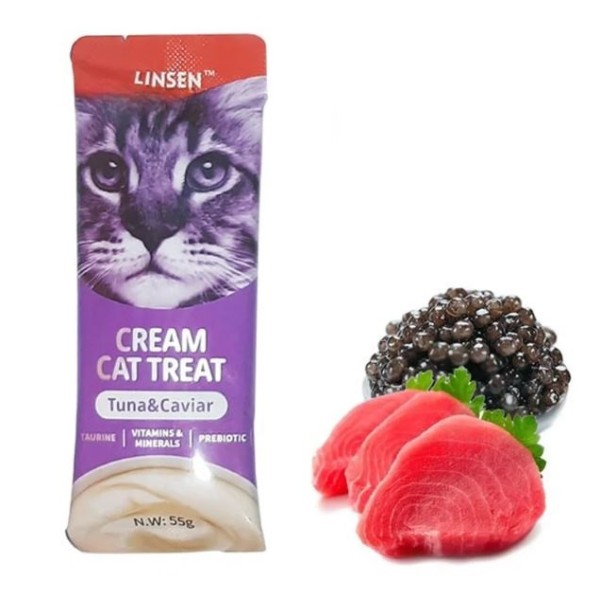 Linsen Cat Creamy Treat - Tuna & Caviar For All Age Cats 55g | Cat Wet Food