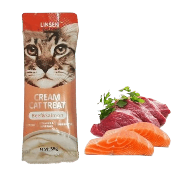 Linsen Cat Creamy Treat - Beef & Salmon For All Age Cats 55g | Cat Wet Food