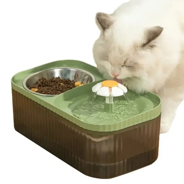 Cat Water Fountain with Pet Food Bowl