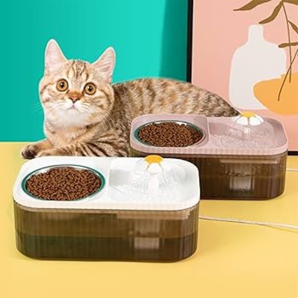 Cat Water Fountain with Pet Food Bowl