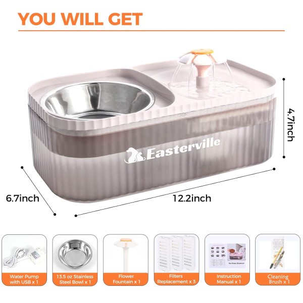 Cat Water Fountain with Pet Food Bowl