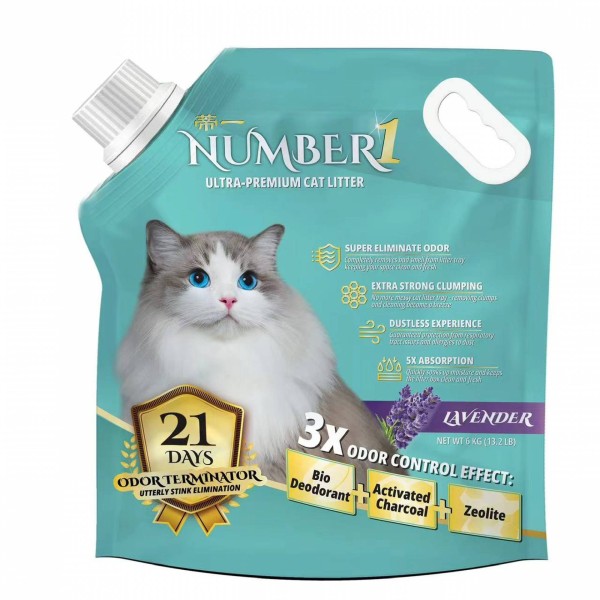 Number 1 Ultra-Premium Cat Litter with Lavender Scent 6kg | 21 DAYS ODOR TERMINATOR