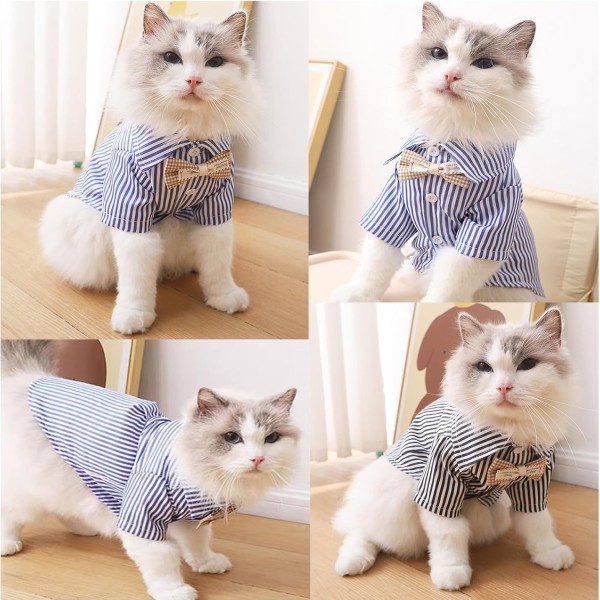 Pet Shirts For Small Dogs Cats,Striped Shirt with Bow Tie | Pet Dress