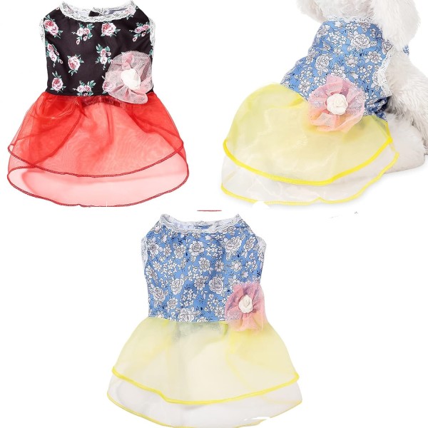 Pet Broken Flower Splicing Organza Dress Cute Dresses with Big Flowers