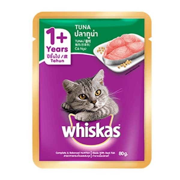 Whiskas Adult Cat Pouch Food (1+ year) – Tuna In Jelly 80g | Cat Wet Food