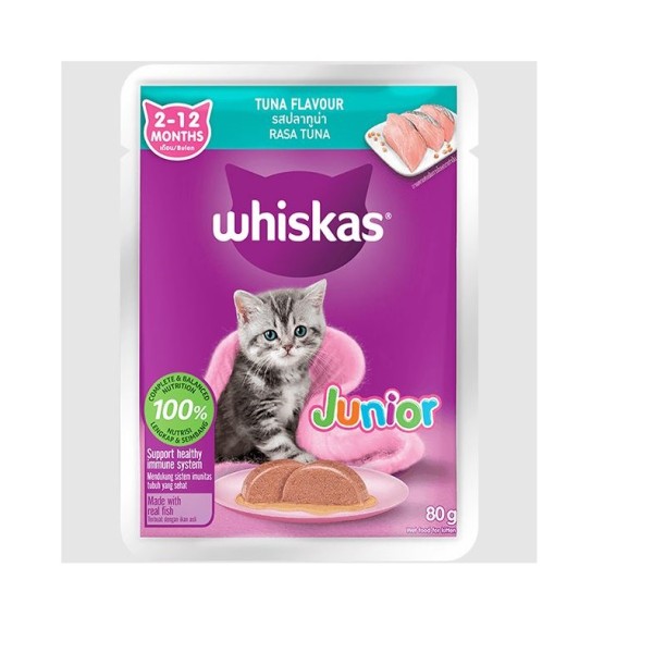 Whiskas Kitten Cat Pouch Food (1+ year) – Tuna In Jelly 80g | Cat Wet Food