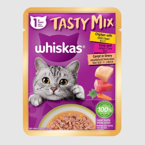 Whiskas Tasty Mix Cat Pouch Food - Chicken with Tuna and Carrot in Gravy 70g