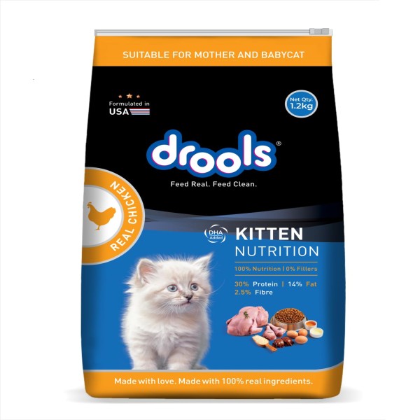 Drools Kitten Dry Cat Food (1-12 Months) - Real Chicken Flavour 1.2Kg | Cat Dry Food
