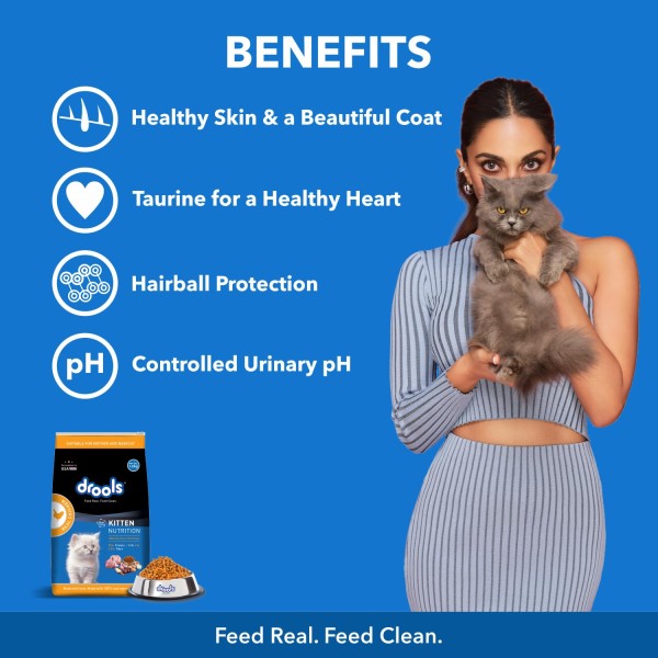 Drools Kitten Dry Cat Food (1-12 Months) - Real Chicken Flavour 1.2Kg | Cat Dry Food
