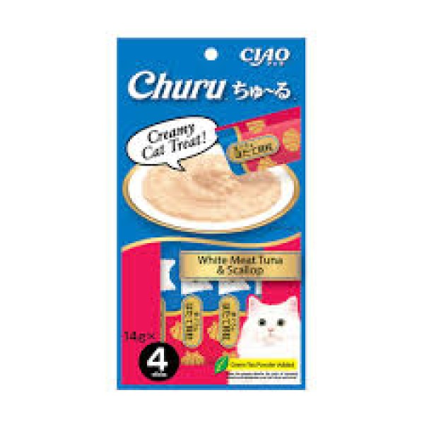 CIAO Churu Creamy Cat Treat - White Meat Tuna and Scallop (Katsuo) 14gX4 | Cat Snacks