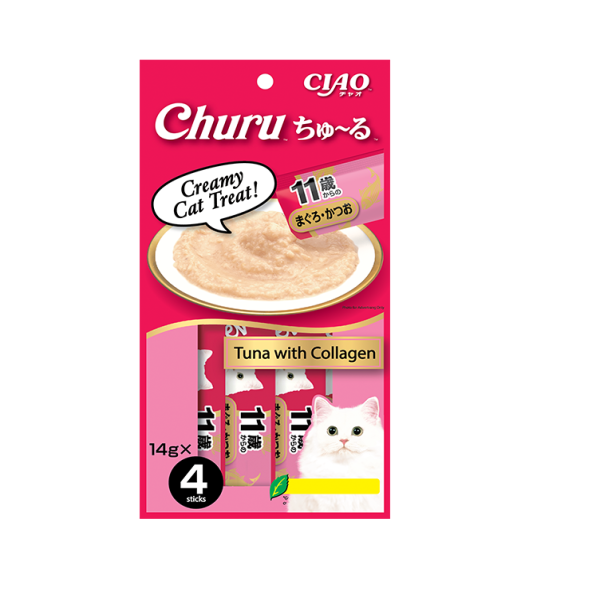 CIAO Churu Creamy Cat Treat - Tuna with Collagen 14gX4 | Cat Snacks