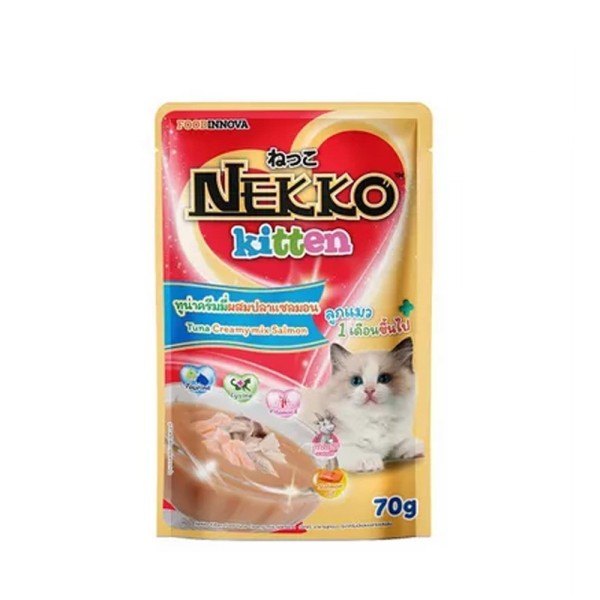 Nekko Kitten Cat Pouch Food - Tuna Creamy mix Salmon 70gm | Cat Wet Food