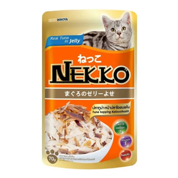 Nekko Cat Pouch Food - Tuna Topping Katsuobushi in Jelly 70gm | Cat Wet Food