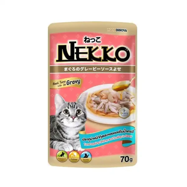 Nekko Cat Pouch Food - Tuna Topping Shrimp and Scallop in Gravy 70gm | Cat Wet Food