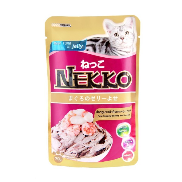 Nekko Cat Pouch Food - Tuna Topping Shrimp and Scallop 70gm | Cat Wet Food