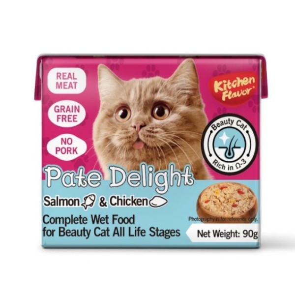 Kitchen Flavor Pate Delight Salmon & Chicken Complete Wet Food for Beauty Cat for All Life Stages 90gm | Cat Wet Food