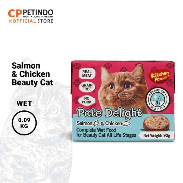 Kitchen Flavor Pate Delight Salmon & Chicken Complete Wet Food for Beauty Cat for All Life Stages 90gm | Cat Wet Food