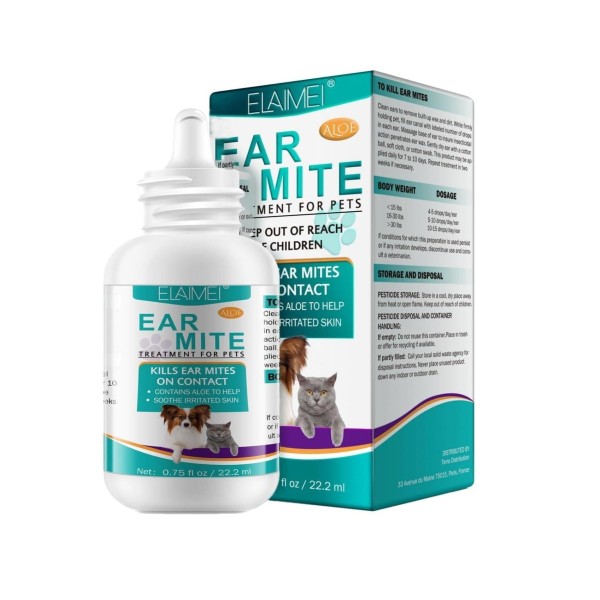 Elaimei Ear Mite Treatment For Pets, Cats & Dogs 22.2ml