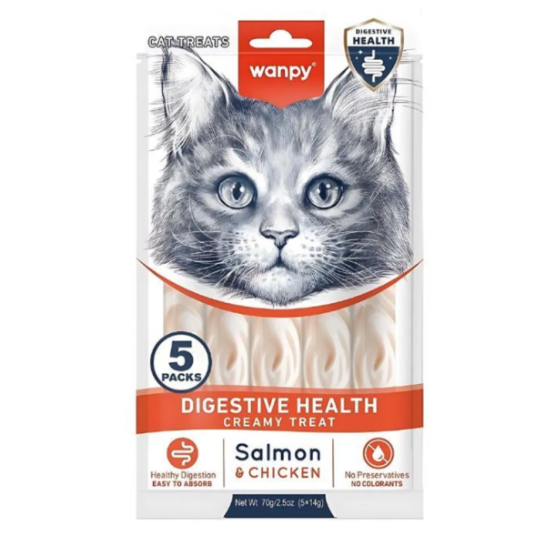 Wanpy Cat Digestive Health Treats Creamy Salmon and Chicken (5*14g)