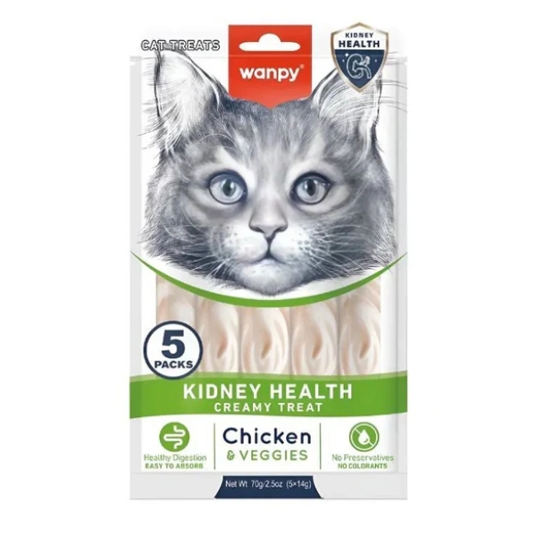 Wanpy Kidney Care Creamy Cat Treats with Chicken and Veggies (5*14g)