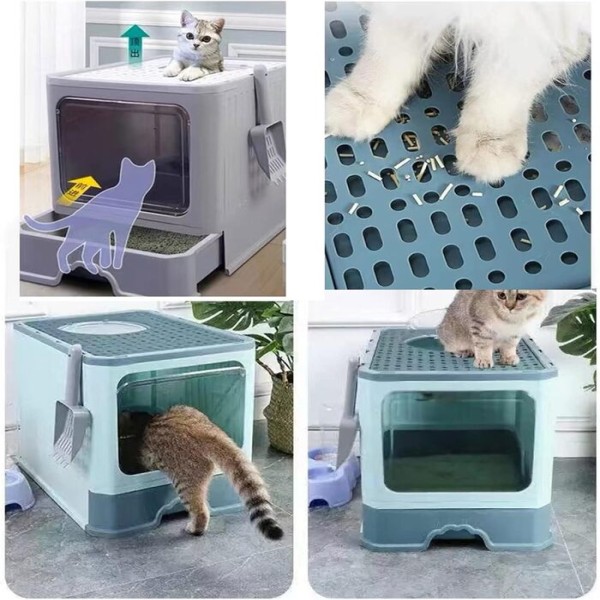 Pet Cat Litter Box with Lid Drawer System Foldable Large Including Pastic Scoop