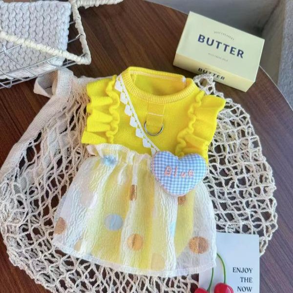 Cat Small Dog Dress Creamy Yellow Heart-shaped