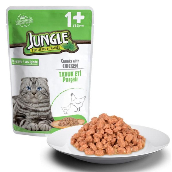 Jungle Cat Pouch Food Adult Chunks With Chicken in Gravy 100gm | Cat Wet Food