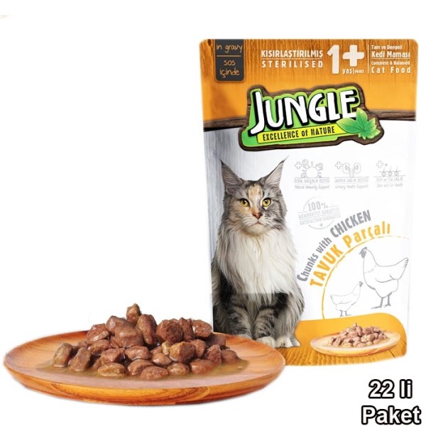 Jungle Cat Pouch Food Adult Sterilised Chicken in Gravy 100gm | Cat Wet Food