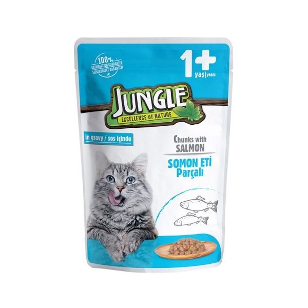 Jungle Cat Pouch Food Adult Chunks With Salmon in Gravy 100gm | Cat Wet Food