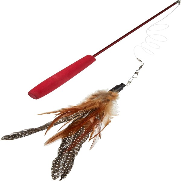 Cat Teaser Toy Natural Feather Stick Bell Included