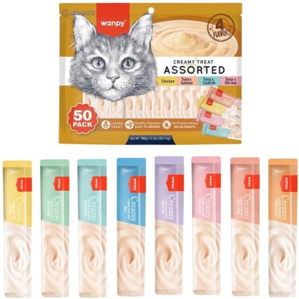 Wanpy Cat 50Pack Creamy Lickable Treat Assorted 700g (50x14g)