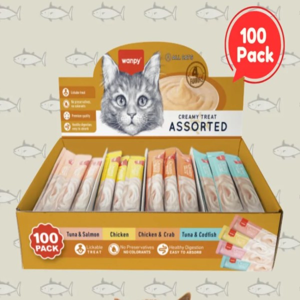 Wanpy Cat 100Pack Creamy Lickable Treat Assorted 1400g (100x14g)