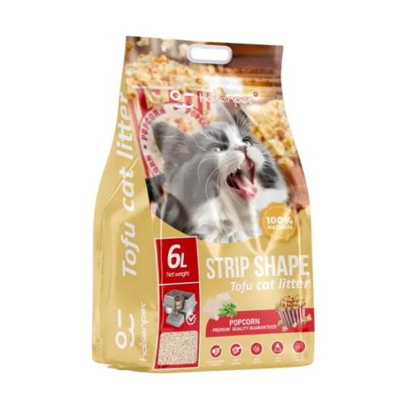Haisenpet Tofu Cat Litter Popcorn Flavour 6L / 2.5kg Strip Shape