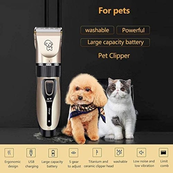 Rechargeable Pet Cat Dog Trimmer With 4 Combs, Professional Pet Grooming
